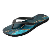 Chic Teal Gold Glitter Agate Custom Monogram Badesandalen (Schrägansicht)