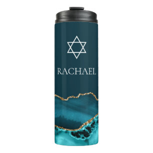Chic Teal Gold Jüdische Bat Mitzvah Personalisiert Thermosbecher