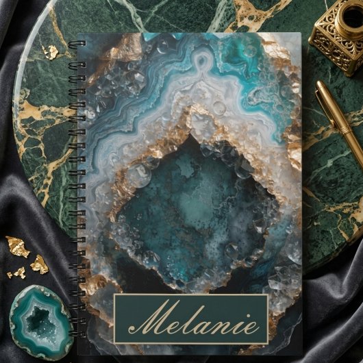 Chic Teal Green Gold Glitter Personalized Notebook Notizblock