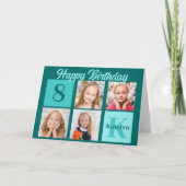 Chic Teal Happy Birthday Custom Photo Collage Karte (Vorderseite)