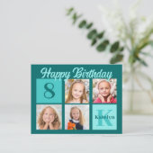 Chic Teal Happy Birthday Custom Photo Collage Postkarte (Stehend Vorderseite)