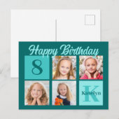 Chic Teal Happy Birthday Custom Photo Collage Postkarte (Vorne/Hinten)