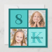 Chic Teal Photo Collage Custom Birthday Party Einladung (Vorderseite)