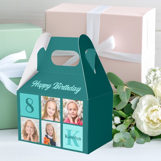 Chic Teal Photo Collage Custom Birthday Party Geschenkschachtel