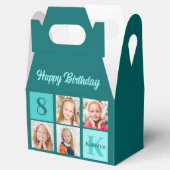 Chic Teal Photo Collage Custom Birthday Party Geschenkschachtel (Geöffnet)