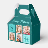 Chic Teal Photo Collage Custom Birthday Party Geschenkschachtel (Vorderseite)