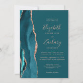 Chic Teal Rose Gold Agate Wedding Einladung (Vorderseite)