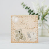 Chic Teddy & Crib Neutral Baby Dusche Einladung (Stehend Vorderseite)