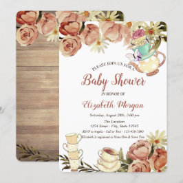 Chic Teekanne Tasse Blume Wood Baby Dusche Einladung