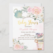 Chic Teekanne Tasse Pink Blume Babydusche Einladung (Vorderseite)