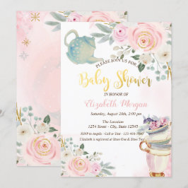Chic Teekanne Tasse Pink Blume Babydusche Einladung