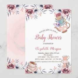 Chic Teekanne Teetasse Blumentee Party Babydusche Einladung