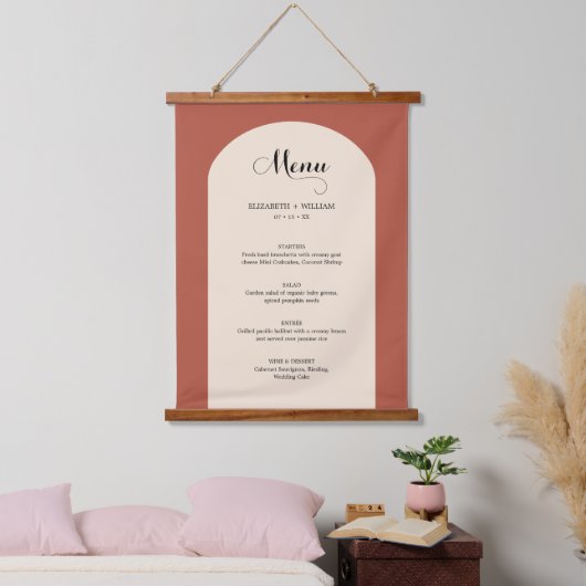 Chic Terracotta Arch Frame Skriptmenü Hochzeit Wandteppich Mit Holzrahmen (Schlafzimmer)