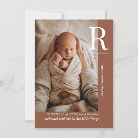 Chic Terracotta Baby Photo Birth Announcement Ankündigung (Vorderseite)