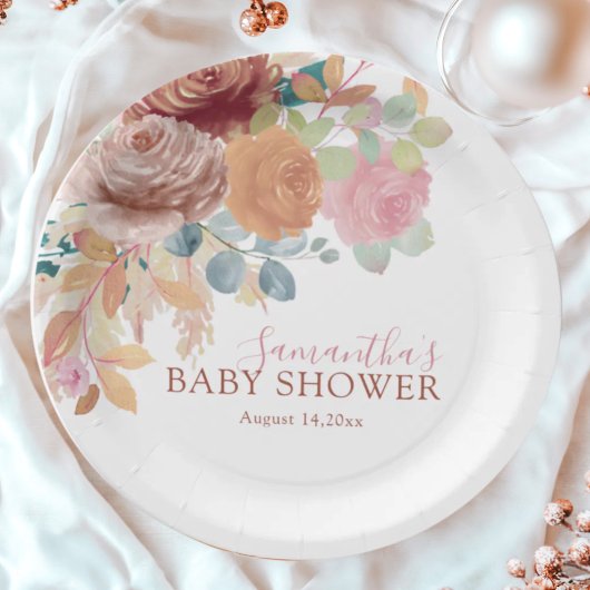 Chic Terracotta & Blush Watercolor Baby Shower  Pappteller