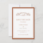 Chic Terracotta botanisches Wappen Monogramm Hochz Save The Date (Vorderseite)