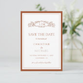 Chic Terracotta botanisches Wappen Monogramm Hochz Save The Date (Stehend Vorderseite)