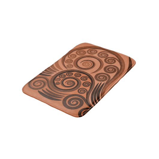 Chic Terracotta Fern Frond Swirl Bath Mat Badematte (Schrägansicht)