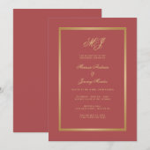 Chic Terracotta Gold Monogram Probe Dinner Einladung (Vorne/Hinten)