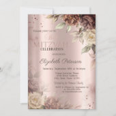 Chic Terracotta Rose Rose Gold Bat Mitzvah Einladung (Vorderseite)