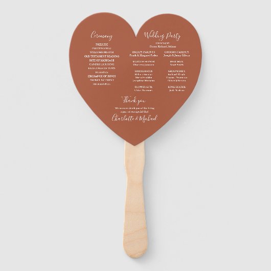 Chic Terracotta Script Wedding Program Heart Fächer (Rückseite)