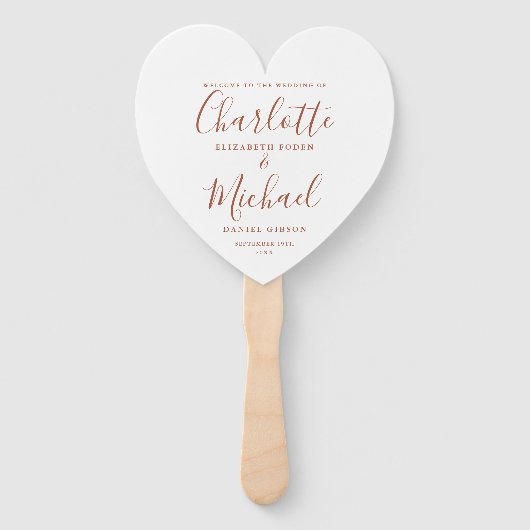 Chic Terracotta Script Wedding Program Heart Fächer (Vorderseite)