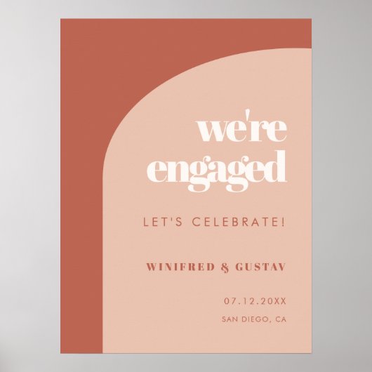 Chic Terracotta Wir sind verlobte Engagement-Parte Poster (Vorne)