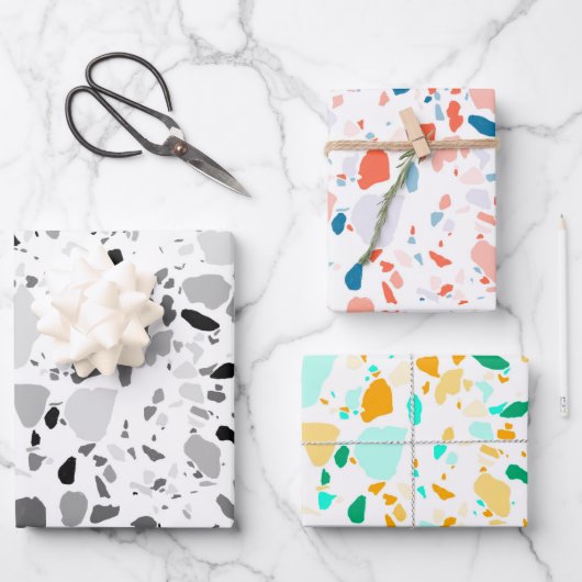 Chic Terrazzo Black Gray Minimalistisch Stone Geschenkpapier Set (Vorderseite)