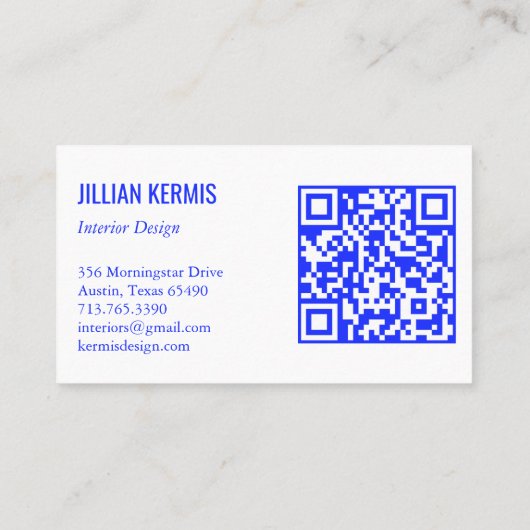 Chic terrazzo elegante Blue White CUSTOM QR Code Visitenkarte (Rückseite)