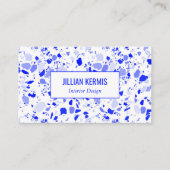 Chic terrazzo elegante Blue White CUSTOM QR Code Visitenkarte (Vorderseite)