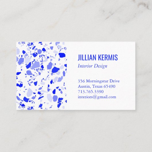 Chic terrazzo elegante Blue White Custom Visitenkarte (Rückseite)