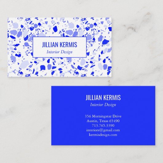 Chic terrazzo elegante Blue White Handmade CUSTOM Visitenkarte (Vorne/Hinten)