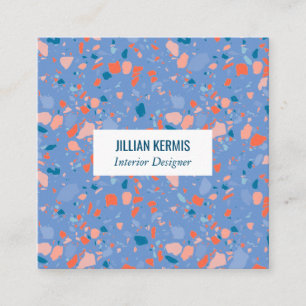 Chic terrazzo elegante rosa blaue Perwinkle Quadratische Visitenkarte