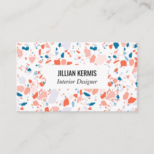 Chic terrazzo elegante Visitenkarte blau pink (Vorderseite)