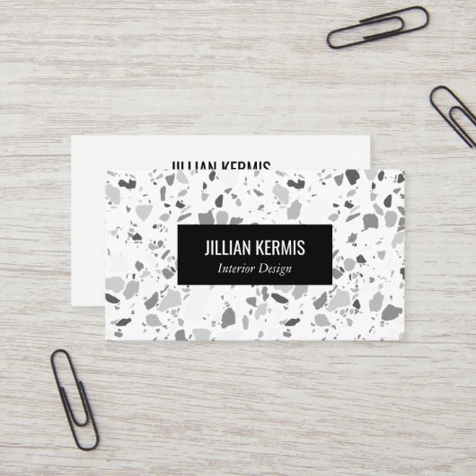 Chic terrazzo Schwarz-weiße CUSTOM Visitenkarte (Vorderseite/Rückseite Beispiel)