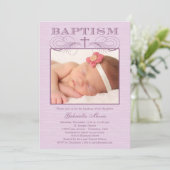 Chic Texture Foto Taufe Einladung - Lila (Stehend Vorderseite)