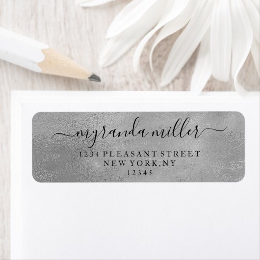 Chic Textured Silver Grau Rücksendeadresse Label (Insitu)
