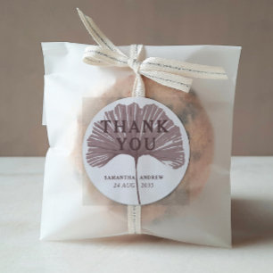 Chic Thank You Dusty Rose Ginkgo Wedding Favor Runder Aufkleber