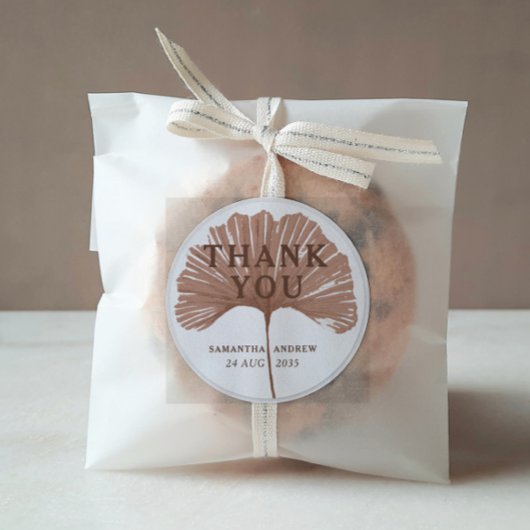 Chic Thank You Terracotta Ginkgo Wedding Favor Runder Aufkleber