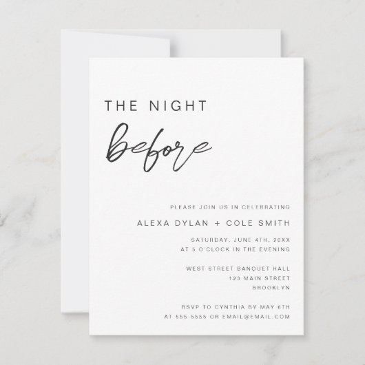 Chic The Night Before Probe Dinner Einladung (Vorderseite)