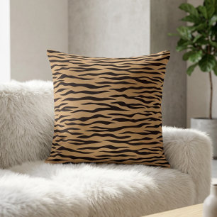 Chic Tigergestreifen-Tierdruck Safari Braun Schwar Kissen
