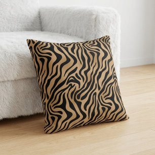 Chic Tigergestreiftes Tierprint Safari Braun Schwa Kissen