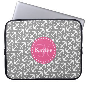 Chic Tiled Anchors Pattern Grau Pink Laptopschutzhülle