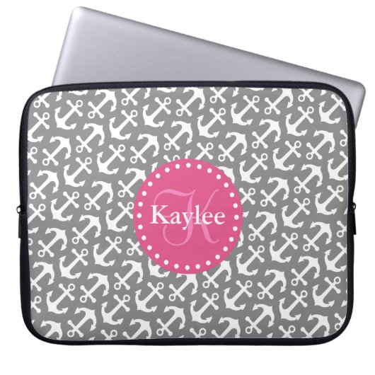 Chic Tiled Anchors Pattern Grau Pink Laptopschutzhülle (Vorderseite)
