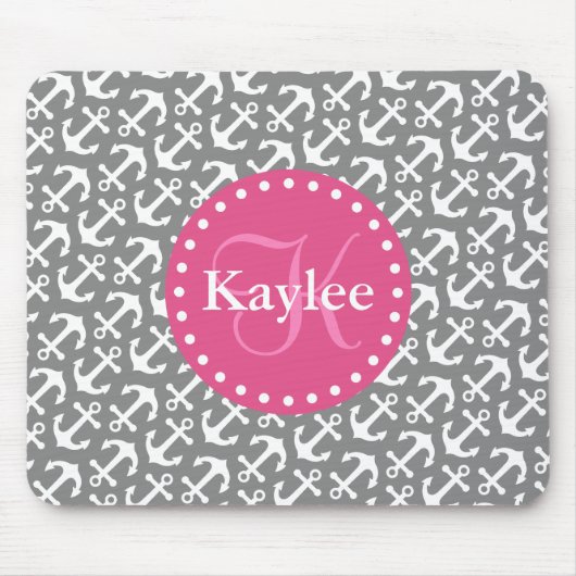 Chic Tiled Anchors Pattern Grau Pink Mousepad (Vorne)