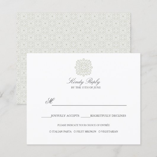Chic Tiles elegante Menüoption WEDDING REPLY (Vorne/Hinten)
