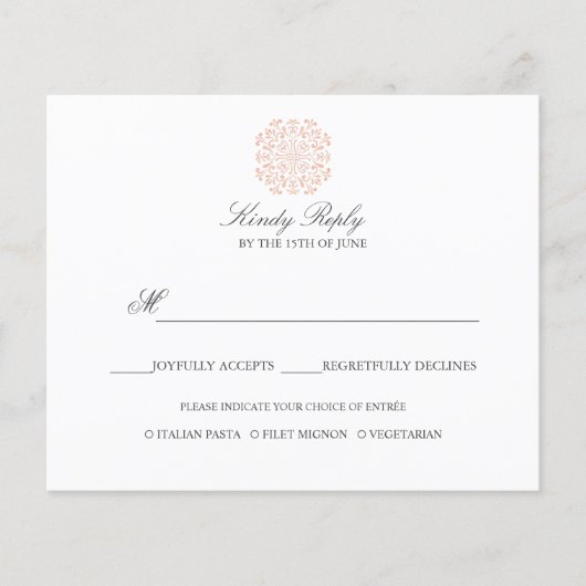 Chic Tiles elegante PINK WEDDING REPLY Menüoption (Vorderseite)