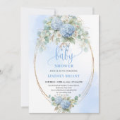 Chic Timeless Bohemian Blue Hydrangeas Baby Shower Einladung (Vorderseite)