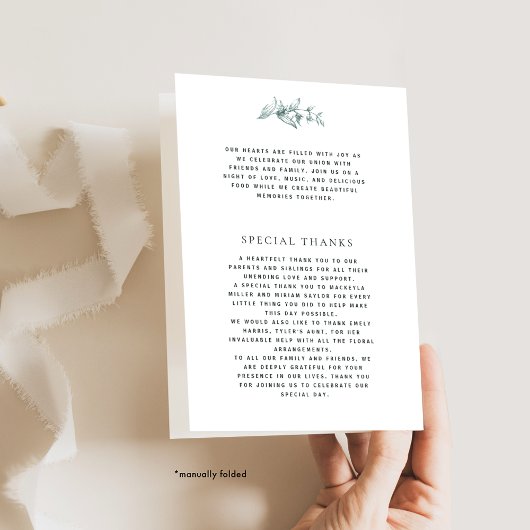 Chic Timeless Earthy, Green, Blush Wedding Program