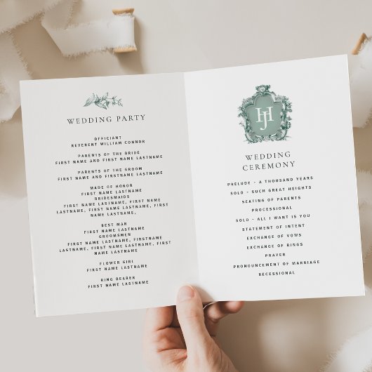 Chic Timeless Earthy, Green, Blush Wedding Program
